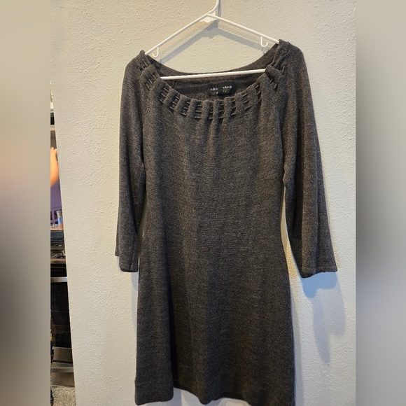 Connected Apparel Charcoal Grey Knit Sheath Dress - Size Medium Petite (MP) - Picture 2 of 5